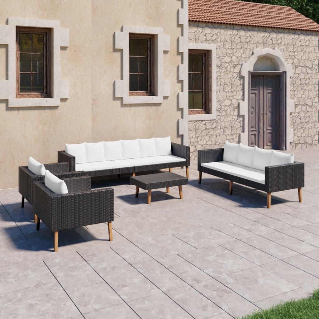 VidaXL 5-delige Loungeset met kussens poly rattan zwart