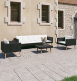 vidaXL 4-delige Loungeset met kussens poly rattan zwart