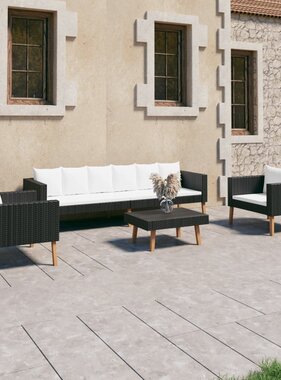 VidaXL 4-delige Loungeset met kussens poly rattan zwart