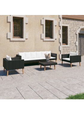 VidaXL 4-delige Loungeset met kussens poly rattan zwart