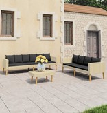 vidaXL 3-delige Loungeset met kussens poly rattan beige