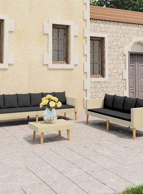 VidaXL 3-delige Loungeset met kussens poly rattan beige