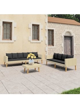 vidaXL 3-delige Loungeset met kussens poly rattan beige