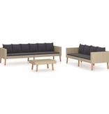 vidaXL 3-delige Loungeset met kussens poly rattan beige