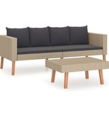 VidaXL 2-delige Loungeset met kussens poly rattan beige