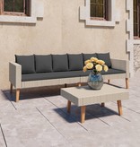 vidaXL 2-delige Loungeset met kussens poly rattan beige