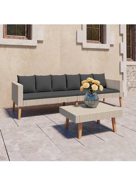 VidaXL 2-delige Loungeset met kussens poly rattan beige