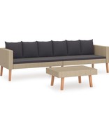 vidaXL 2-delige Loungeset met kussens poly rattan beige