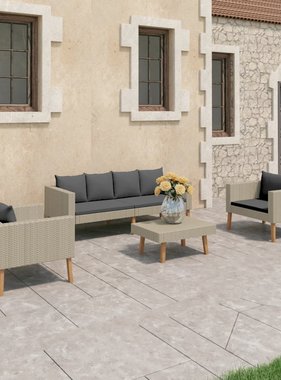 VidaXL 4-delige Loungeset met kussens poly rattan beige