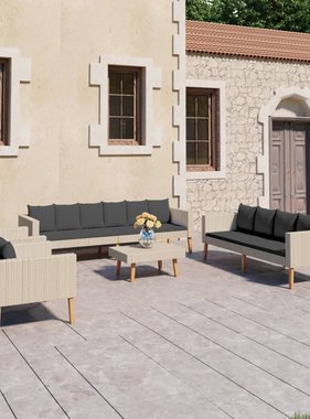 VidaXL 5-delige Loungeset met kussens poly rattan beige