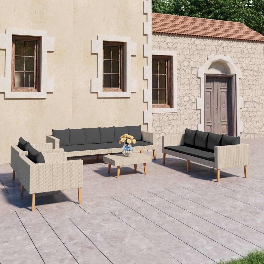 VidaXL 5-delige Loungeset met kussens poly rattan beige