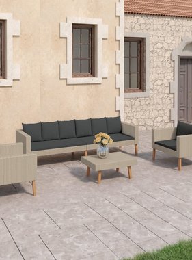 VidaXL 4-delige Loungeset met kussens poly rattan beige