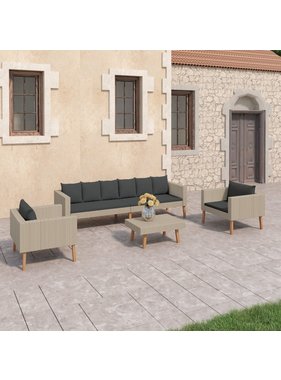 vidaXL 4-delige Loungeset met kussens poly rattan beige