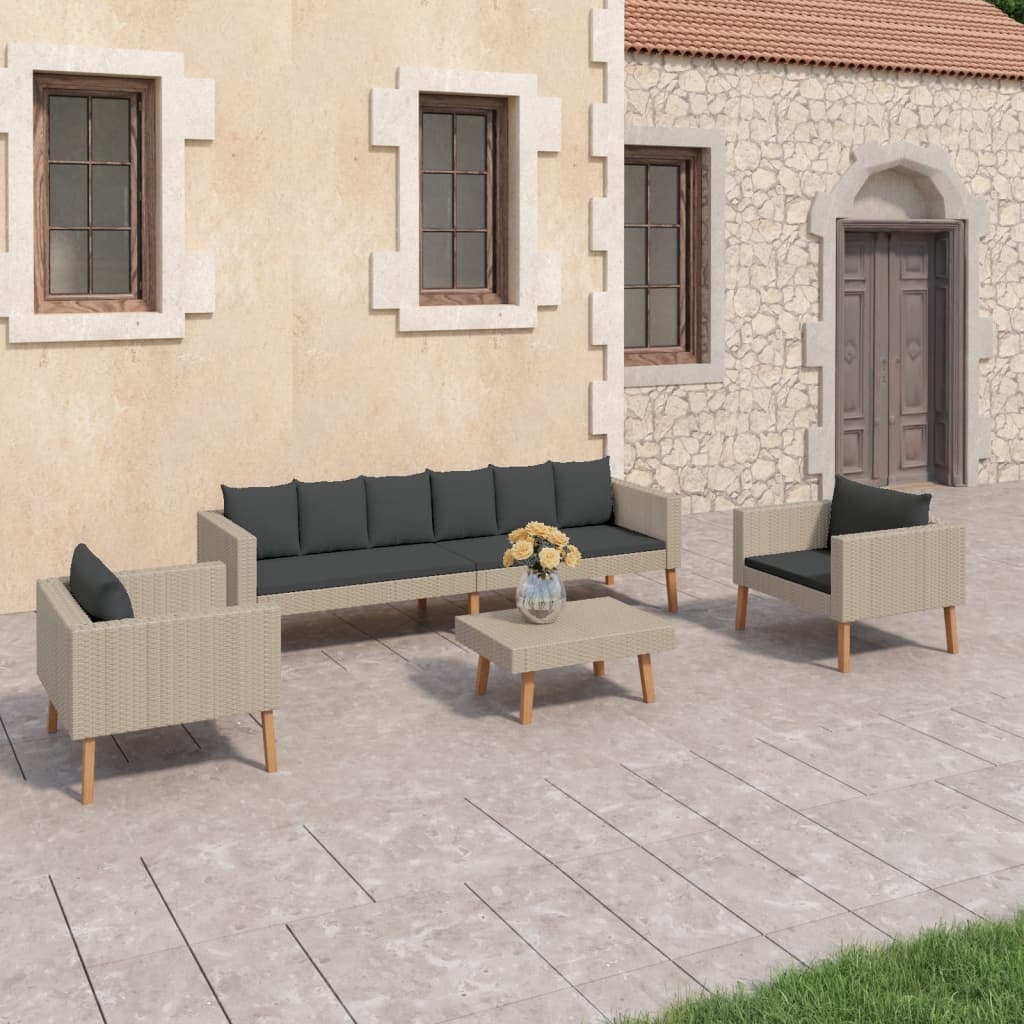 vidaXL 4-delige Loungeset met kussens poly rattan beige