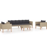 vidaXL 4-delige Loungeset met kussens poly rattan beige