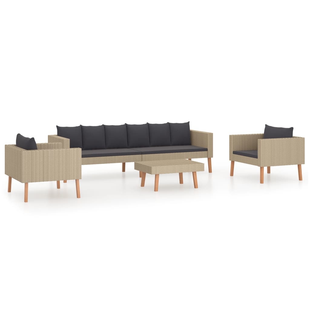 vidaXL 4-delige Loungeset met kussens poly rattan beige