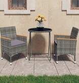 VidaXL 3-delige Bistroset poly rattan en gehard glas grijs