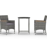 VidaXL 3-delige Bistroset poly rattan en gehard glas grijs