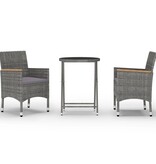 vidaXL 3-delige Bistroset poly rattan en gehard glas grijs