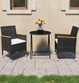 VidaXL 3-delige Bistroset poly rattan en gehard glas zwart