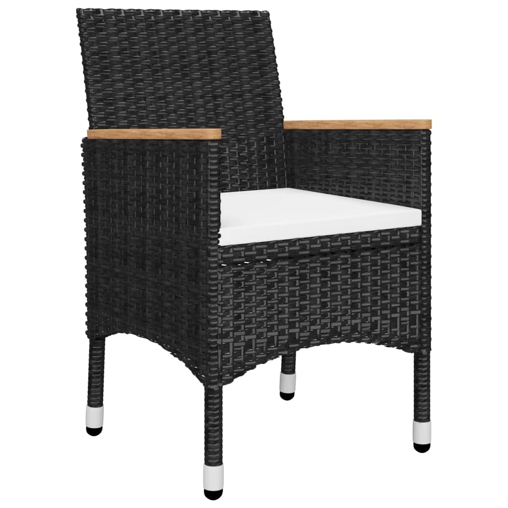 VidaXL 3-delige Bistroset poly rattan en gehard glas zwart