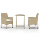 vidaXL 3-delige Bistroset poly rattan en gehard glas beige