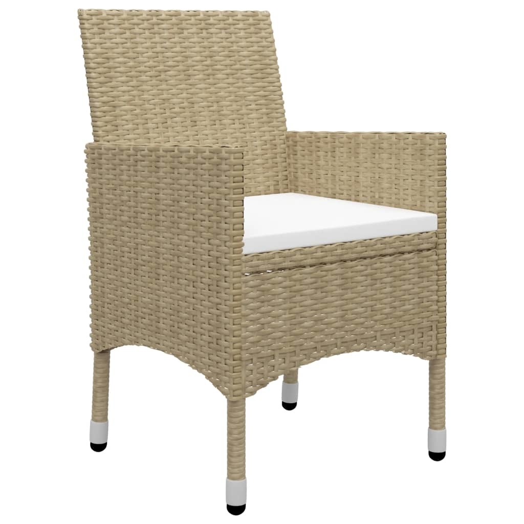 vidaXL 3-delige Bistroset poly rattan en gehard glas beige