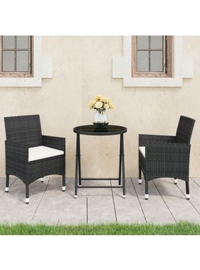 VidaXL 3-delige Bistroset poly rattan en gehard glas zwart