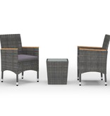 VidaXL 3-delige Bistroset poly rattan en gehard glas grijs