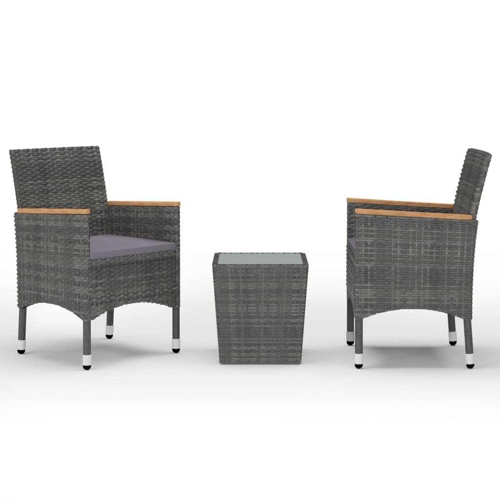 VidaXL 3-delige Bistroset poly rattan en gehard glas grijs