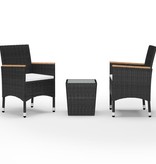 VidaXL 3-delige Bistroset poly rattan en gehard glas zwart