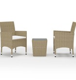 VidaXL 3-delige Bistroset poly rattan en gehard glas beige