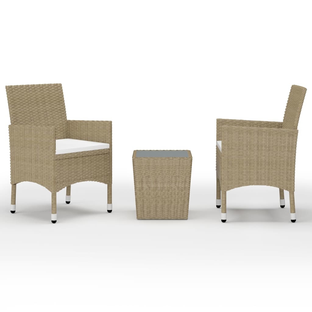 VidaXL 3-delige Bistroset poly rattan en gehard glas beige