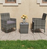 VidaXL 3-delige Bistroset poly rattan en gehard glas grijs