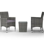 VidaXL 3-delige Bistroset poly rattan en gehard glas grijs