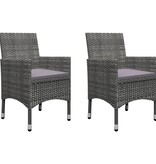 VidaXL 3-delige Bistroset poly rattan en gehard glas grijs