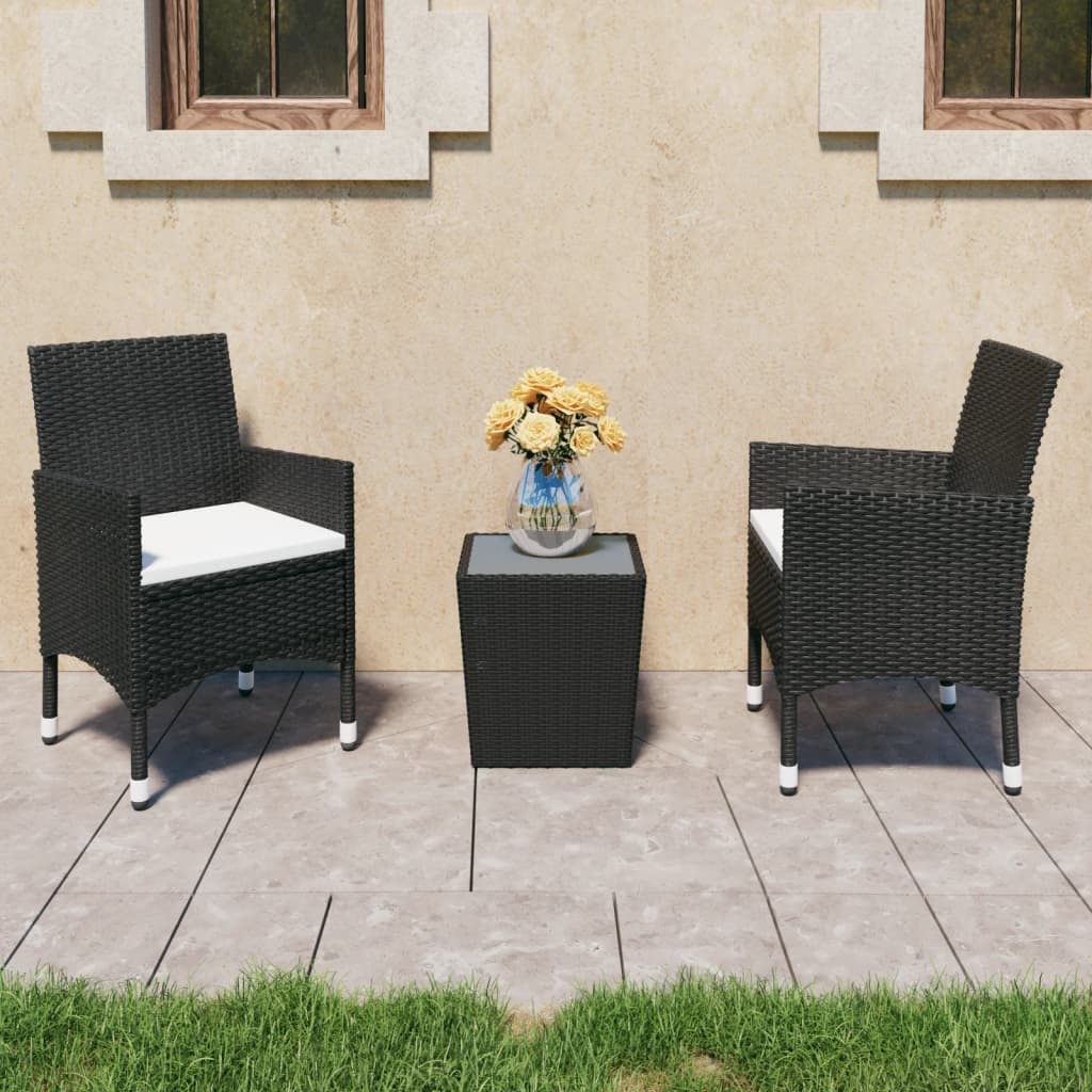 VidaXL 3-delige Bistroset poly rattan en gehard glas zwart