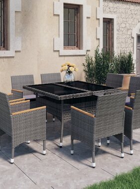 VidaXL 9-delige Tuinset poly rattan en acaciahout grijs