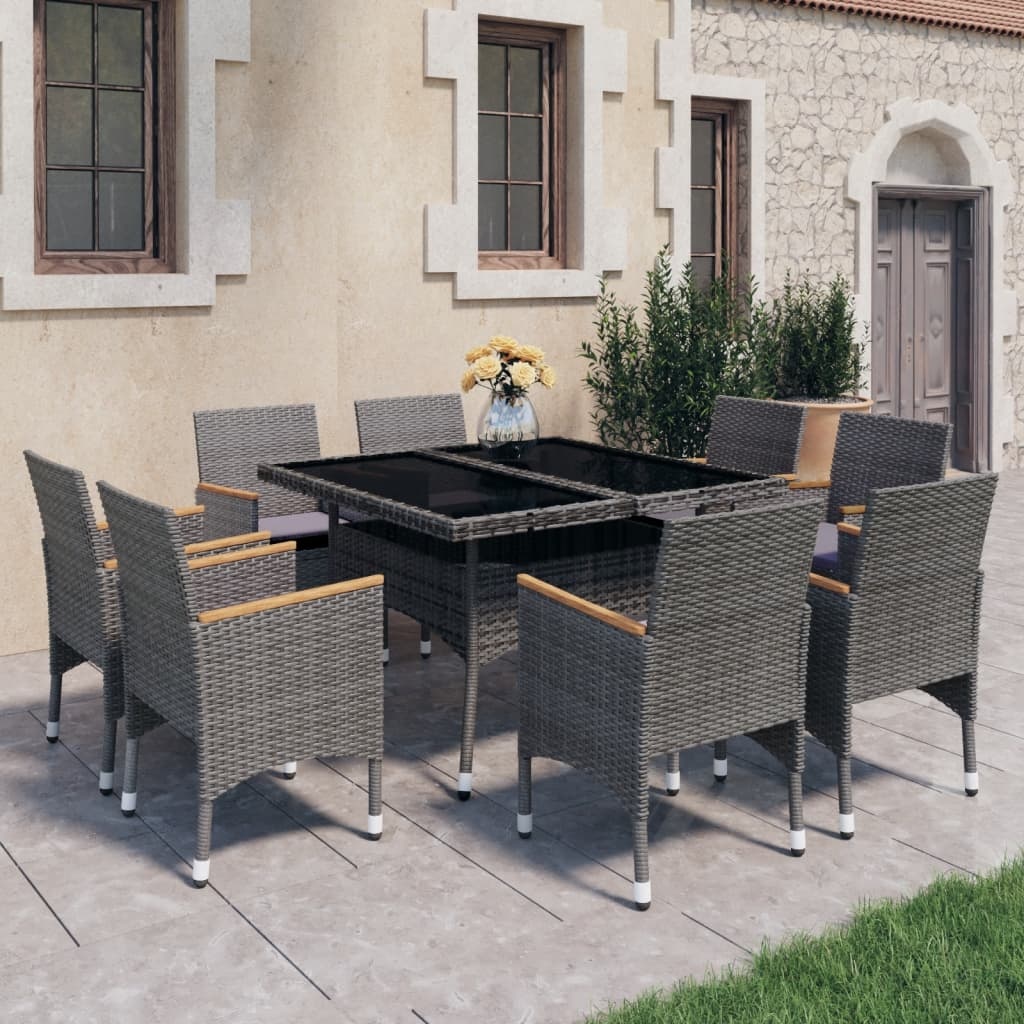 VidaXL 9-delige Tuinset poly rattan en acaciahout grijs