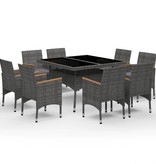 VidaXL 9-delige Tuinset poly rattan en acaciahout grijs