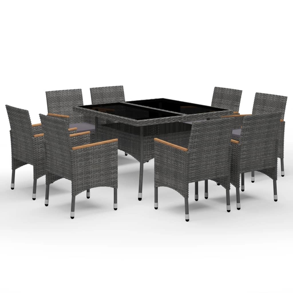 VidaXL 9-delige Tuinset poly rattan en acaciahout grijs