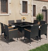 VidaXL 9-delige Tuinset poly rattan en acaciahout zwart