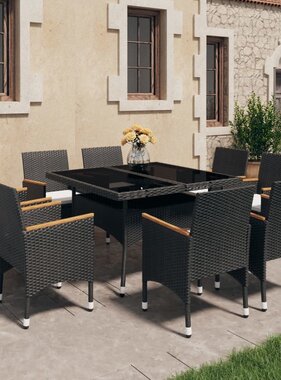 VidaXL 9-delige Tuinset poly rattan en acaciahout zwart
