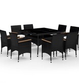 VidaXL 9-delige Tuinset poly rattan en acaciahout zwart