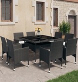 VidaXL 9-delige Tuinset poly rattan en glas zwart