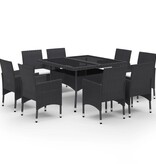 VidaXL 9-delige Tuinset poly rattan en glas zwart