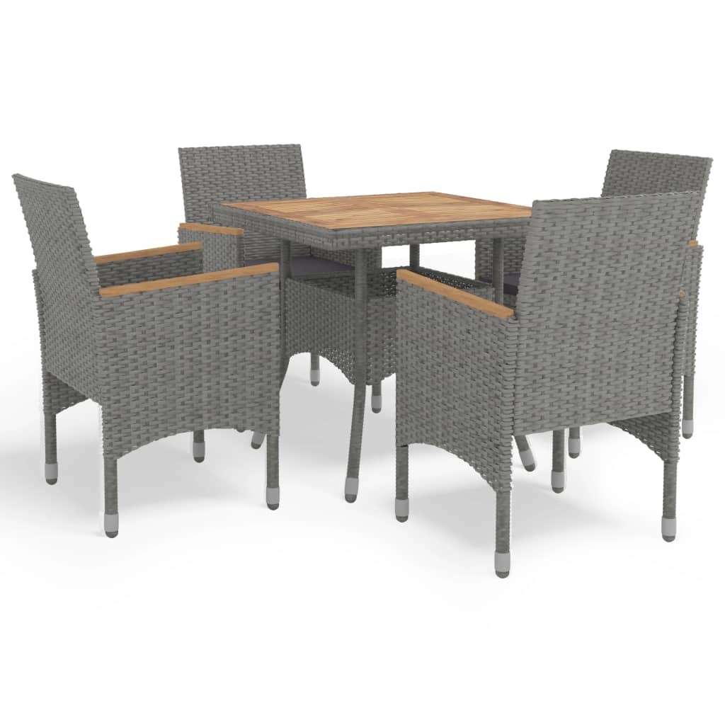 VidaXL 5-delige Tuinset poly rattan en acaciahout grijs