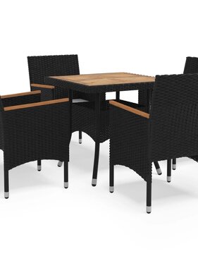 VidaXL 5-delige Tuinset poly rattan en acaciahout zwart