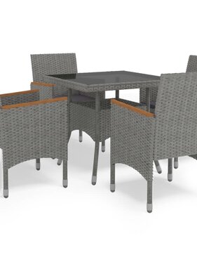 VidaXL 5-delige Tuinset poly rattan en acaciahout grijs