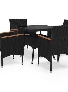 VidaXL 5-delige Tuinset poly rattan en acaciahout zwart